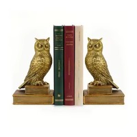 Nouvelles serre-livres en métal plaqué or, motif hibou, 2 pièces, design sculptural traditionnel, décoratifs, faits à la main, cadeau d'anniversaire/mariage