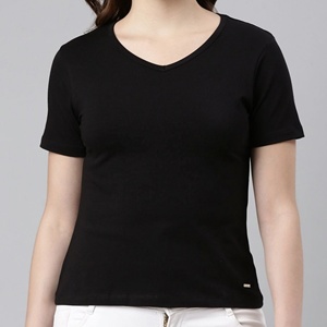 2026 Fashionable super Comfortable solid Custom Ladies' V-neck Short Sleeve Knitted Tee <b>Shirt</b> Bangladesh Summer Wear - Product Image 5
