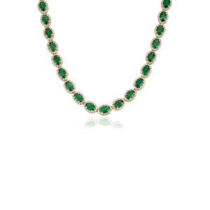 High Grade Factory Custom Products 18K <b>Real</b> Yellow Gold Zambian <b>Emerald</b> & Diamond Halo Tennis <b>Necklace</b> Wedding Jewelry - Product Image 3