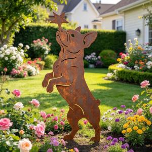 Ornement de jardin rustique en métal pour chien avec étoile équilibrée sur le nez, résistant aux intempéries, pour extérieur - Product Image 6