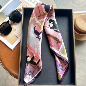 Foulard carré 100 % soie de mûrier pour femme, imprimé animaux de dessin animé, durable, doux pour la peau, bandeau tendance - Product Image 4