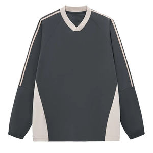 T-shirt unisexe décontracté col en V 320g style universitaire américain tricoté avec surpiqûres contrastées coupe ample uni compressé numériquement - Product Image 5