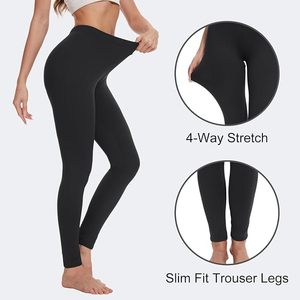 Leggings en tricot uni à taille haute pour femmes - Spandex/Nylon ultra doux - Longueur intégrale - Product Image 6