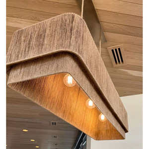 Lampe suspendue bohème artisanale en jute, lustre à 2 niveaux en corde tressée, lampe de plafond en fibre naturelle pour la décoration de restaurants et d'hôtels - Product Image 5