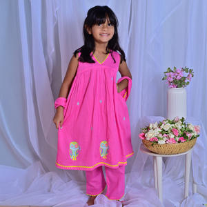 Arthlife Export Quality Girls Cotton <b>Kurti</b> with Solid Pink Color Traditional Embroidery Skin-Friendly and Breathable Fabric - Product Image 4