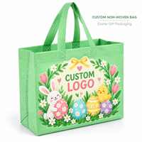 Sacs fourre-tout réutilisables en non-tissé écologiques, imprimés lapin de Pâques vert menthe, œuf, poussin, marguerite et couronne, avec logo personnalisé pour cadeaux