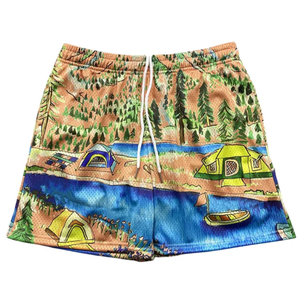 Shorts de sport basiques pour hommes grandes tailles en polyester et maille, avec logo personnalisé imprimé par transfert thermique sur le devant, coupe classique - Product Image 6