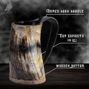 ชุดแก้วน้ำเขาสัตว์วีกิ้งเฟนริร์ – แก้วทำมือจากเขาวัวพร้อมแก้วช็อตและที่เปิดขวด - Product Image 5