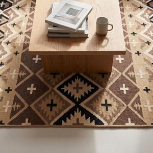 Tapis élégant en laine tissé à la main, beige et marron, couleur unie, tissage plat, tapis de zone moderne bohème, décoration de sol antidérapante, poils moyens - Product Image 5