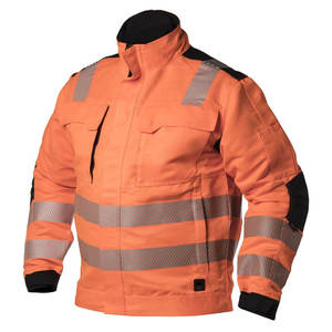 Men's High Visibility Reflective Work <b>Jacket</b> Windproof Zipper Closure Stand Collar Pockets Regular Fit Autumn Wear - Product Image 5