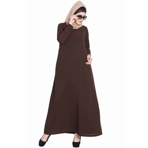 Abaya marrón de manga larga hasta el suelo, cuello redondo, corte holgado, vestido modesto de algodón para mujer, uso diario, estilo de Oriente Medio - Product Image 1
