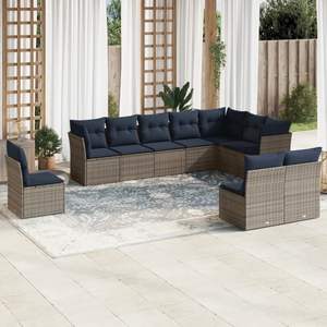 Ensemble de canapés de patio en poly rotin gris de 10 pièces avec coussins Collection de meubles d'extérieur durables - Product Image 2