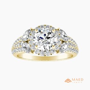 Bague de fiançailles en or avec trois pierres de moissanite taille ronde, bijoux de mariée pour femme, style élégant et tendance - Product Image 1