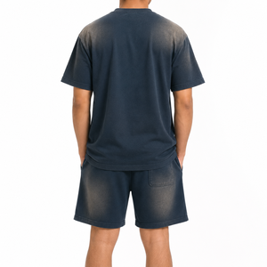 เสื้อยืดโอเวอร์ไซส์ลำลองผ้าฝ้าย 100% หนัก 465 GSM พิมพ์ลายกราฟิกแบบสกรีนซิลค์ซีรีน วินเทจ แซนเฟด คัสตอม พร้อมกางเกงขาสั้น - Product Image 5