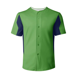 Maillot de baseball pour homme à manches courtes, boutonné, vert marine, color-block, anti-humidité, 100 % polyester, chemise de sport - Product Image 1