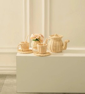 [2026 Design] <b>Teapot</b> and Cups for Playroom & Home Decor Decorative Handmade Rattan Tea <b>Set</b> for Kids - Product Image 1