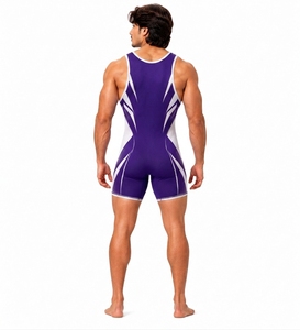 Maillot de lutte pour hommes, violet et blanc, sans manches, col rond, en spandex et polyester, combinaison de sport respirante, toutes saisons - Product Image 2