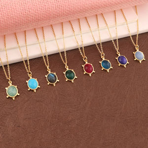 Colgante de apatita y jade con piedra ovalada de corte a cuadros, chapado en oro de 18k, amuleto de la suerte de tortuga, collar de moda, joyería. - Product Image 3