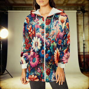 Offre spéciale sur le sweat à capuche léger et décontracté pour femme Temu, à motif floral, avec fermeture éclair et cordon de serrage, idéal pour le quotidien - Product Image 5