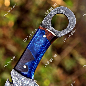 มีดทำมือคุณภาพสูงจากเหล็กดามัสกัสทองแดง ใบมีดแบบคลิปพอยต์ สำหรับล่าสัตว์และตั้งแคมป์ ด้ามจับแบบฟูลแทง คมกริบ รับผลิตแบบ OEM/ODM - Product Image 4