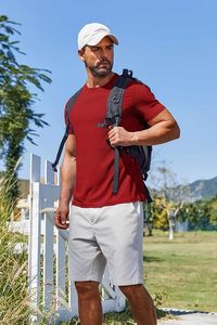 Camiseta de Manga Corta para Hombre, Cuello Redondo, Color Rojo, Corte Ajustado, Informal, Transpirable, Tejida, 100% Algodón, Color Sólido - Product Image 4