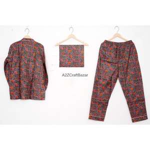 Ensemble de pyjama pour femmes à manches longues, imprimé numérique floral, 100% coton pur, taille élastique douce, décontracté, luxueux, printemps été - Product Image 4