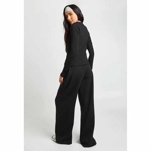 <b>Women</b> 2 Piece <b>Knitted</b> Tracksuit Set Long Sleeve Crew Neck Solid Black Loose Fit Casual All Seasons Sweatpants and Top Set - Product Image 6