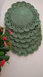 Handmade Green Floral Shape Macrame Table <b>Mats</b> Ideal for Boho Dining Setup and Farmhouse Home Decoration From India - Product Image 4