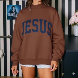 Sudadera de Forro Polar de Manga Larga con Cuello Alto Reversible de Gran Tamaño y Alta Calidad para Mujer, con Letras Personalizadas Impresas, Informal, para Invierno - Product Image 3