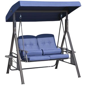 Dondolo da Giardino a 2 Posti con Tettuccio Parasole Regolabile, Cuscini Morbidi e Vassoio - Blu Scuro - Product Image 1