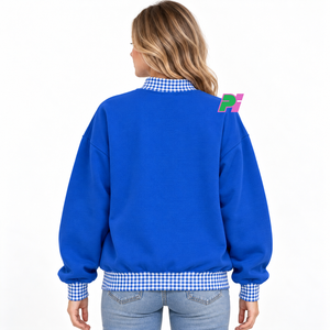 Custom <b>Women's</b> 100% Cotton Eco-Friendly Mock Neck Sweatshirt Embroidered Collegiate Letters Oversized Drop Shoulder <b>Fleece</b> - Product Image 4