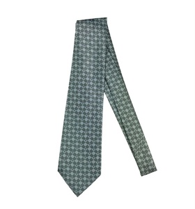 Cravate en soie classique à motif géométrique, tissage jacquard, tenue formelle professionnelle, design gris bleu ton sur ton - Product Image 1