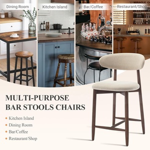 Modern Home Bar <strong>Stools</strong> Counter Height Bar <strong>Stools</strong> Wood <strong>Legs</strong> Beige Upholstery Kitchen Island Dining Room Counter - Product Image 5