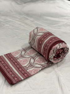 Pure Malmal Dohar Fabric Pink Brown Leaf Paisley Print Soft Mulmul Cotton Fabric for Summer <b>Bedding</b> - Product Image 6
