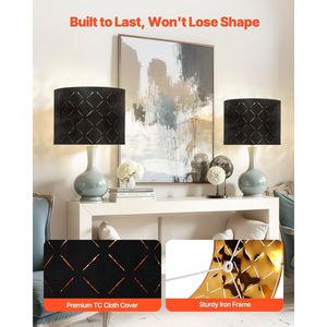 2 Set 13X13X10 in Abat-jour de tambour rond moyen avec harpe noire-Cache-lampe et abat-jour - Product Image 3