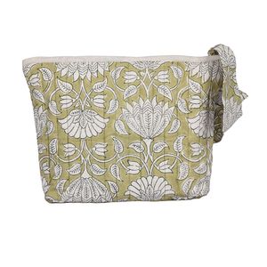 Sac de toilette isotherme en coton imprimé à la main de Jaipur, fermeture éclair, sangle réglable, motif floral - Utilisation toutes saisons - Product Image 1