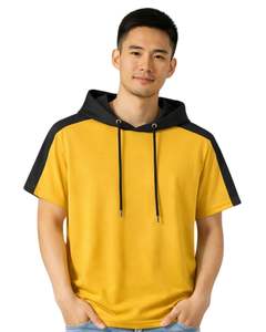 Mens Short Sleeve Hoodie <b>T</b> <b>Shirt</b> <b>Yellow</b> And Black Color Casual Streetwear Cotton Pullover Custom Logo Wholesale For Men OEM Bulk - Product Image 1