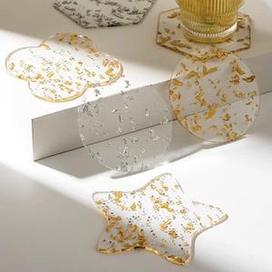 Posavasos Irregulares Transparentes con Forma de Nube, de Acrílico con Lámina Dorada, Decorativos para Tazas de Café, Platos, Tazas y Bebidas - Product Image 2