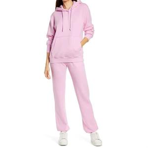 Ensemble de survêtement rose à capuche pour femme, manches longues, couleur unie, sweat-shirt et pantalon décontractés avec poches latérales, coupe classique, pour l'automne - Product Image 1