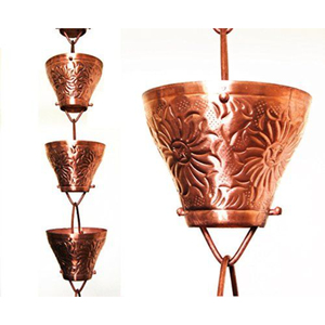 Chaîne de pluie décorative en cuivre pur martelé de qualité supérieure, alternative artisanale à la gouttière, accessoire de décoration de jardin - Product Image 2