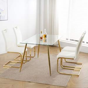 Chaises de salle à manger modernes avec pieds en métal doré, siège rembourré en similicuir, chaise capitonnée pour le design du salon - Product Image 1