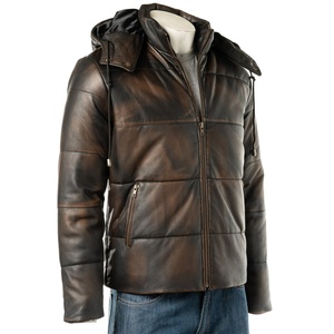 New Fashion Design <b>Men</b> <b>Shearling</b> Leather <b>Jacket</b> With Hooded Collar Solid Color High Quality Leather <b>Jackets</b> - Product Image 1