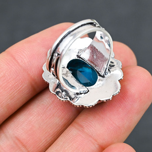Anillo de Plata de Ley 925 con Topacio Azul Creado en Laboratorio, Hermoso Anillo con Piedra en Forma de Pera, Joyería de Boda Hecha a Mano con Turquesa - Product Image 3