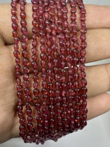 Collar de Granate Natural de Mozambique, Collar de Cuentas Ovaladas Lisas, Collar de Joyería con Piedras Preciosas Rojas (3-4 mm) - Product Image 3