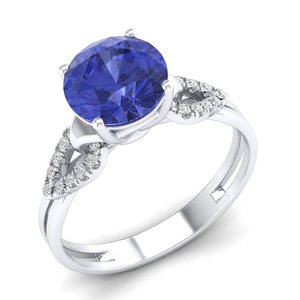 REYES Top Quality 14K Solid Gold IGI Certified Diamond <b>Statement</b> <b>Ring</b> For Women Round Cut 2 Carat Tanzanite Gemstone <b>Rings</b> - Product Image 2