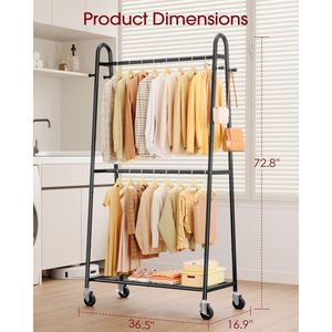 Porte-vêtements triangulaire en métal avec 4 crochets et étagère en maille, deux barres de suspension pour organiser les vêtements de lit et de chambre - Product Image 5