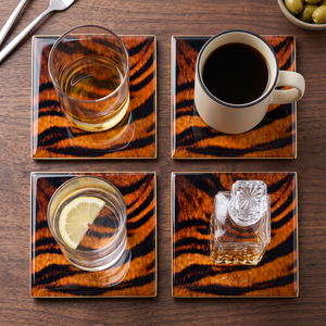 Juego de Posavasos Cuadrados de Cerámica Esmaltada con Diseño de Rayas de Tigre, Hechos a Mano, Antideslizantes para Mesa o Barra - Product Image 4
