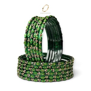 Magnifiques bracelets ethniques indiens pour femmes, en verre vert kashmiri taillé émeraude, plaqués or, tendance, bijoux de mariée traditionnels - Product Image 1