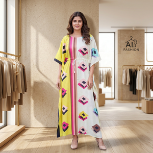 Caftán Largo para Mujer con Estampado, Corte Holgado, Vestido Casual de Verano, Material Crepé, Estilo India Pakistán - Product Image 1