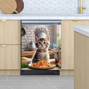 Cover porta magnetica per lavastoviglie a tema Cat Chef adesivo 25.6*23 pollici facile da pulire senza colla magneti da frigo per cucina casa - Product Image 5
